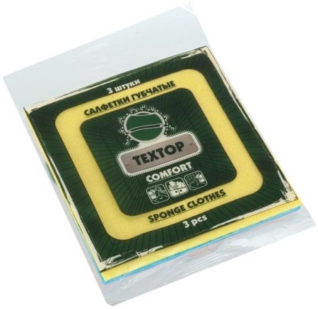 Салфетка прорезиненная Textop, 15х15 см, 3 штуки в упаковке