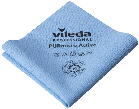 Салфетка хозяйственная ПУРмикро Актив Vileda (Виледа) 38х35 см синяя, 5 штук в упаковке