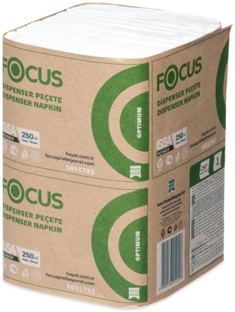 Салфетки бумажные Focus Optimum (Фокус Оптимум) для настольных диспенсеров 24х18 см, однослойные белые, 250 листов в упаковке
