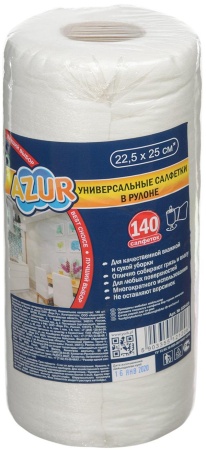 Салфетки AZUR 25х22.5 см универсальные в рулоне, 140 листов
