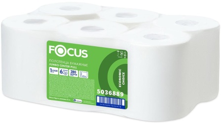Полотенца бумажные Focus Jumbo, 1-слойные, в рулоне 280 метров, с центральной вытяжкой, 6 рулонов в упаковке