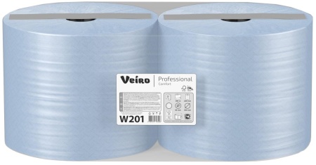 Протирочный материал Veiro Professional Comfort W201, 2-слойный, синий, 1000 листов, 2 рулона в упаковке