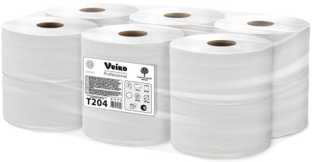 Туалетная бумага Veiro Professional Comfort T204, двухслойная белая, 170 метров в рулоне