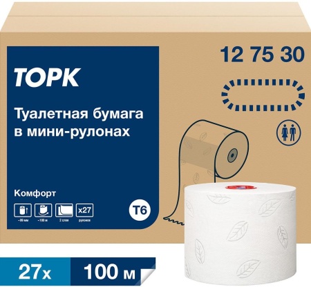 Туалетная бумага Торк Миди Комфорт T6, 2-слойная белая, 100 метров в рулоне 