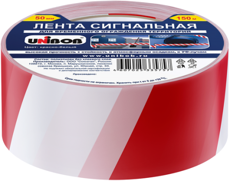 Лента сигнальная UNIBOB ширина 50 мм х 150 метров, красно-белая, 36 рулонов