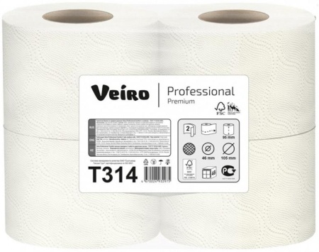 Туалетная бумага Veiro Professional Premium T314, двухслойная 20 метров белая, 4 рулона в упаковке