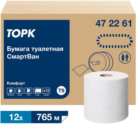 Туалетная бумага Торк СмартВан Комфорт Мини, двухслойная T9, 472261 белая, 130 метров в рулоне