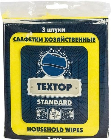 Салфетка Textop вискозная хозяйственная 30х35 см, желтая, 3 штуки в упаковке