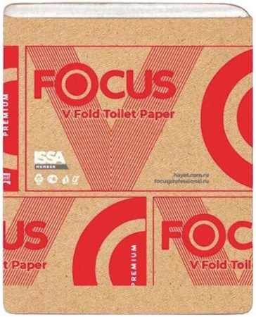 Туалетная бумага Focus, двухслойная листовая белая, 10,8х23 см V-сложения, 250 листов в упаковке