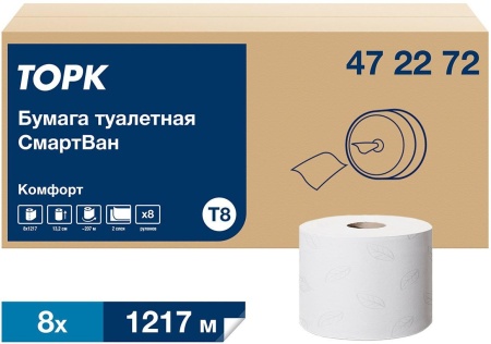 Туалетная бумага Торк СмартВан T8, двухслойная белая, 207 метров в рулоне