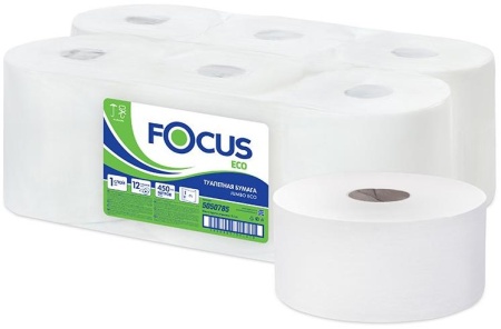 Туалетная бумага Focus Jumbo Eco, однослойная белая, 450 метров в рулоне