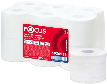 Туалетная бумага Focus Point (Фокус Поинт), двухслойная белая, с центральной вытяжкой, 120 метров в рулоне