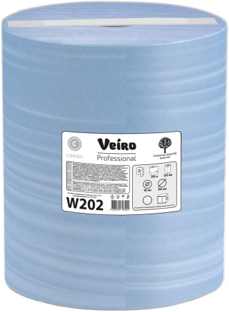 Протирочный материал Veiro Professional Comfort W202, 2-слойный, синий, 1000 листов, 2 рулона в упаковке
