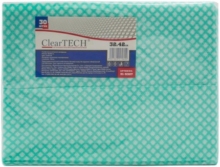 Салфетки из нетканого материал 32х42 см, ClearTECH плотность 60 гр/м2  зеленые, 50 листов в упаковке
