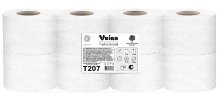 Туалетная бумага Veiro Professional Comfort T207, двухслойная 25 метров белая, 8 рулонов в упаковке