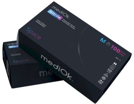 Перчатки нитриловые MediOk, размер L черные, 100 штук в упаковке