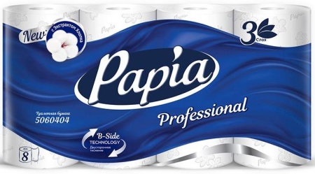 Туалетная бумага Papia Professional трехслойная белая, 8 рулонов в упаковке