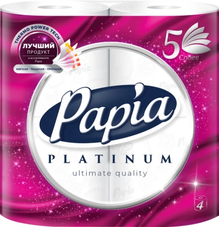 Туалетная бумага PAPIA Platinum, пятислойная белая, 4 рулона в упаковке