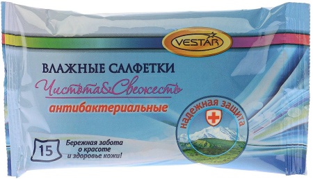 Салфетки влажные антибактериальные Чистота и Свежесть, 15 штук в упаковке