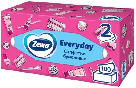 Салфетки косметические Zewa Everyday двухслойные, 100 листов в упаковке