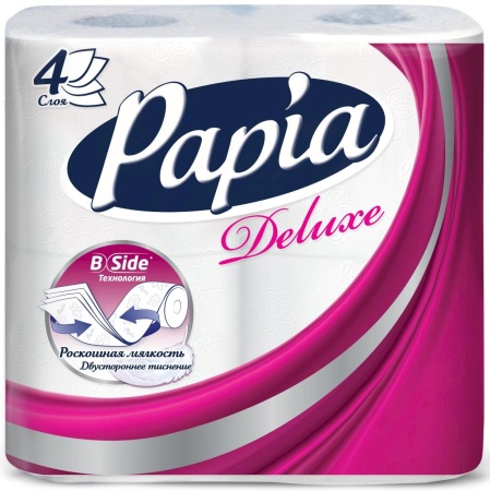 Туалетная бумага Papia Deluxe (Папиа Делюкс) четырехслойная белая, 4 рулона в упаковке
