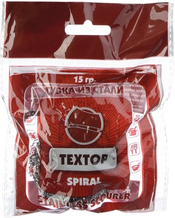 Губка для посуды спиральная Textop, нержавеющая сталь, вес 15 грамм
