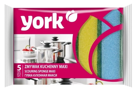Губка для мытья посуды 10х7х3 см York Мaxi, 5 штук в упаковке 