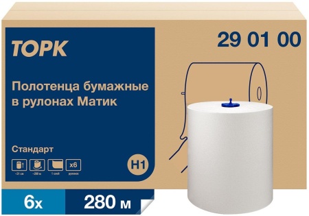 Полотенца бумажные Торк Матик Стандарт H1 290100, 1-слойные белые 1120 листов, 6 рулонов в упаковке