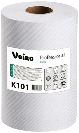 Полотенца бумажные Veiro Professional Basic K101, 1-слойные белые 180 метров, 6 рулонов в упаковке